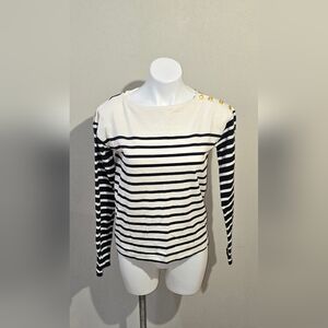 rag & bone Bardot Stripe Cotton Long Sleeve Top White Navy Women's Size XS